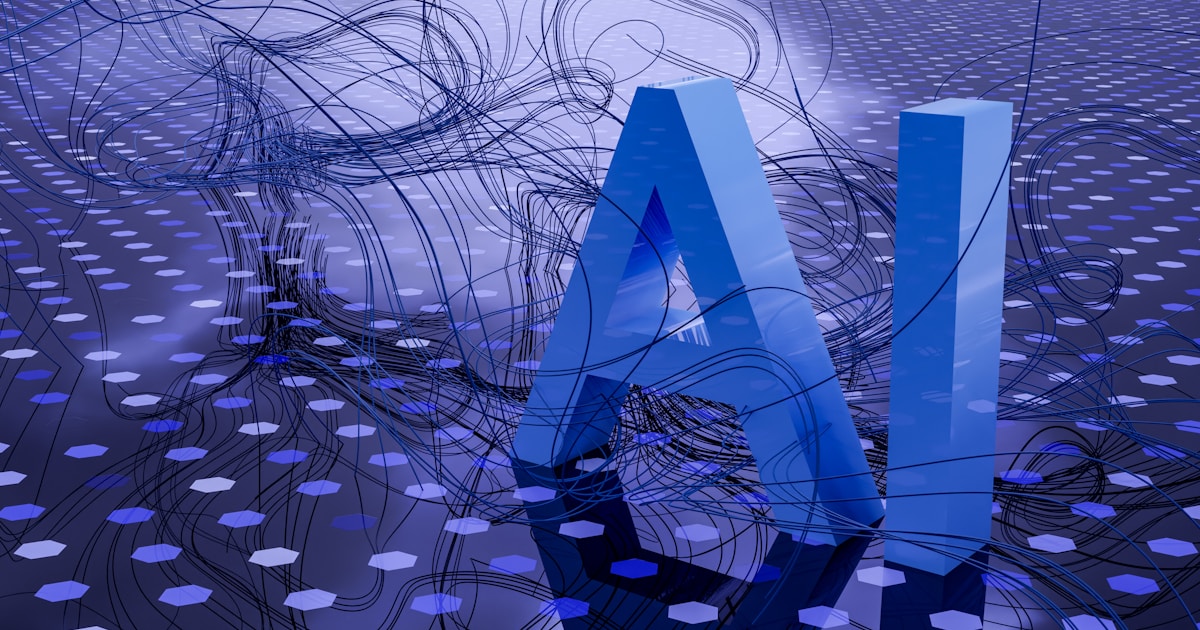 Futuristic AI visualization with glowing neural network nodes and connections